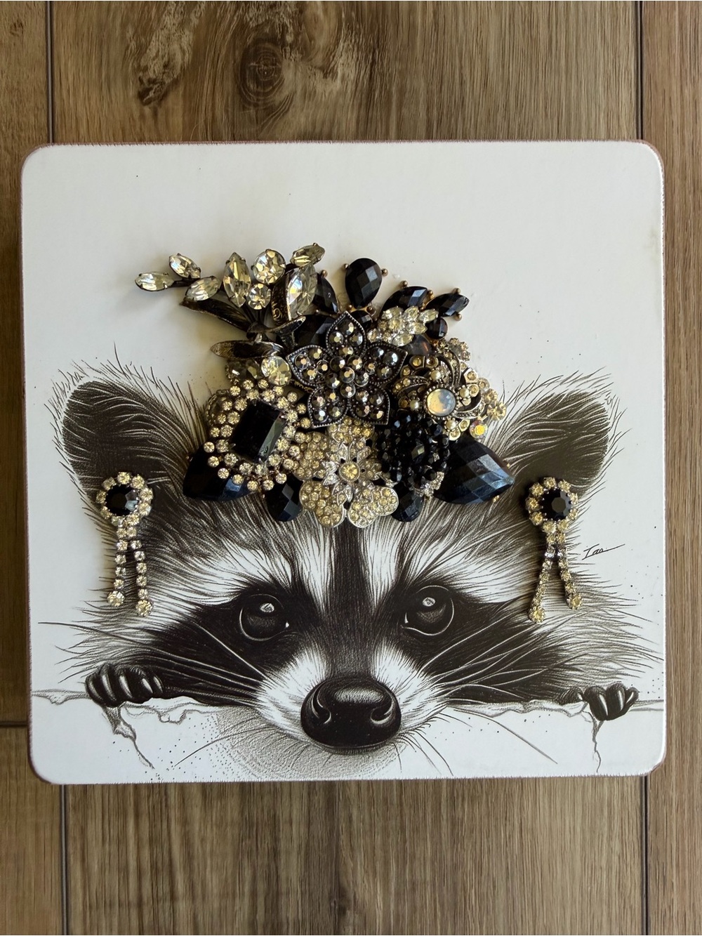 “Lady Trash Panda” - Mixed Media Art 6.75 x 6.75”